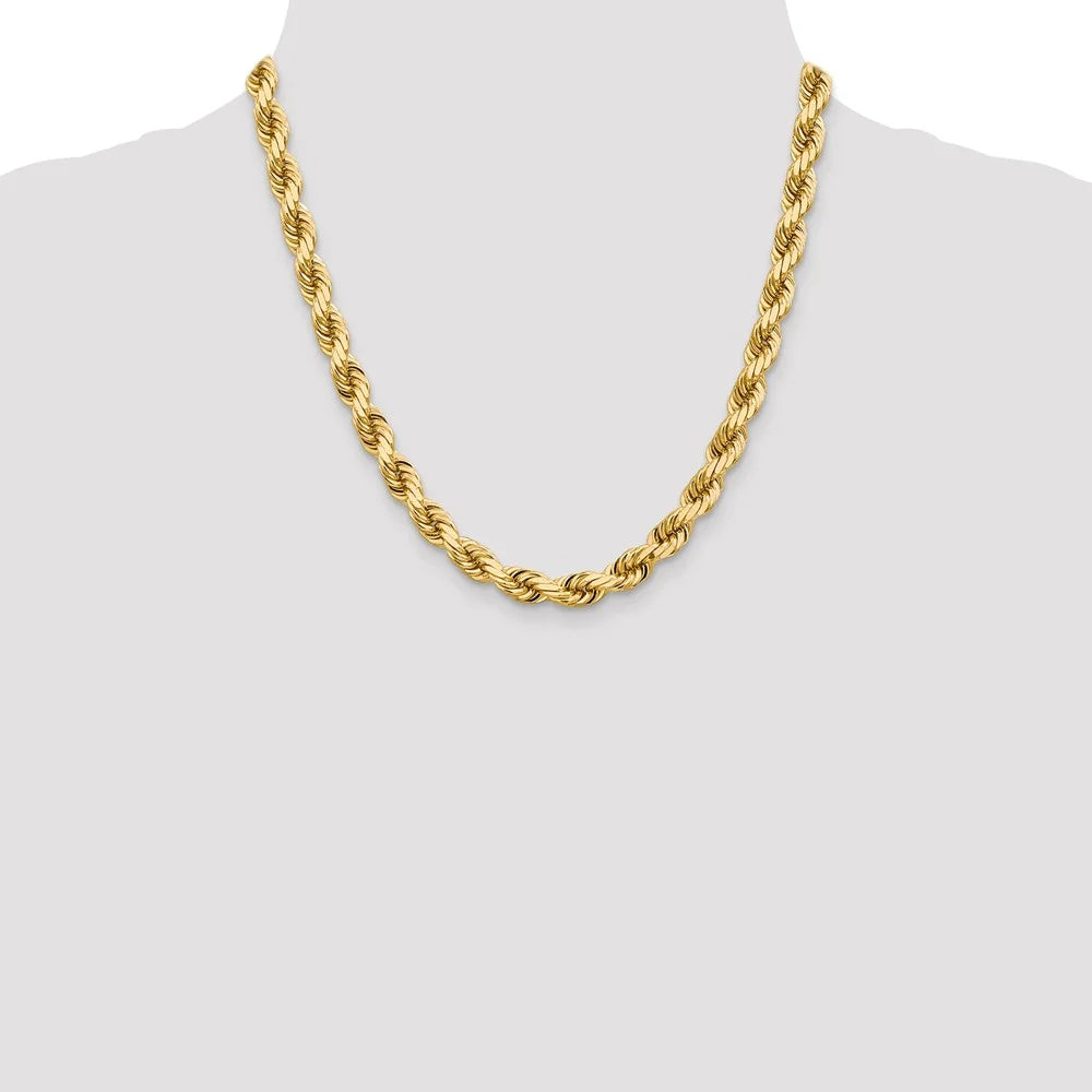 14kt Yellow Gold 8mm Diamond Cut Rope Chain with Lobster Clasp X336