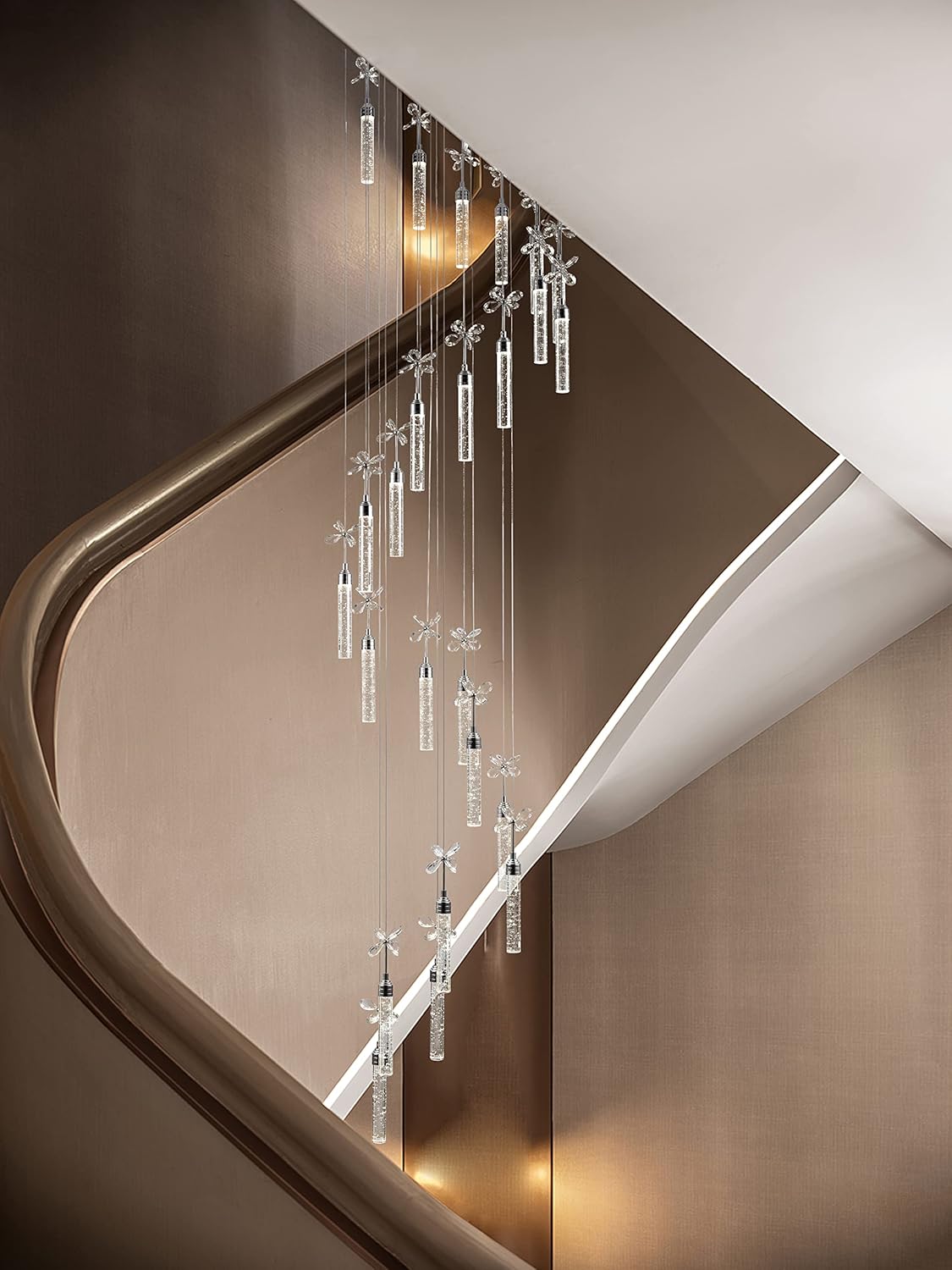 12-Lights Raindrop Spiral Crystal Chandelier with Remote Control Dimmable LED D3158