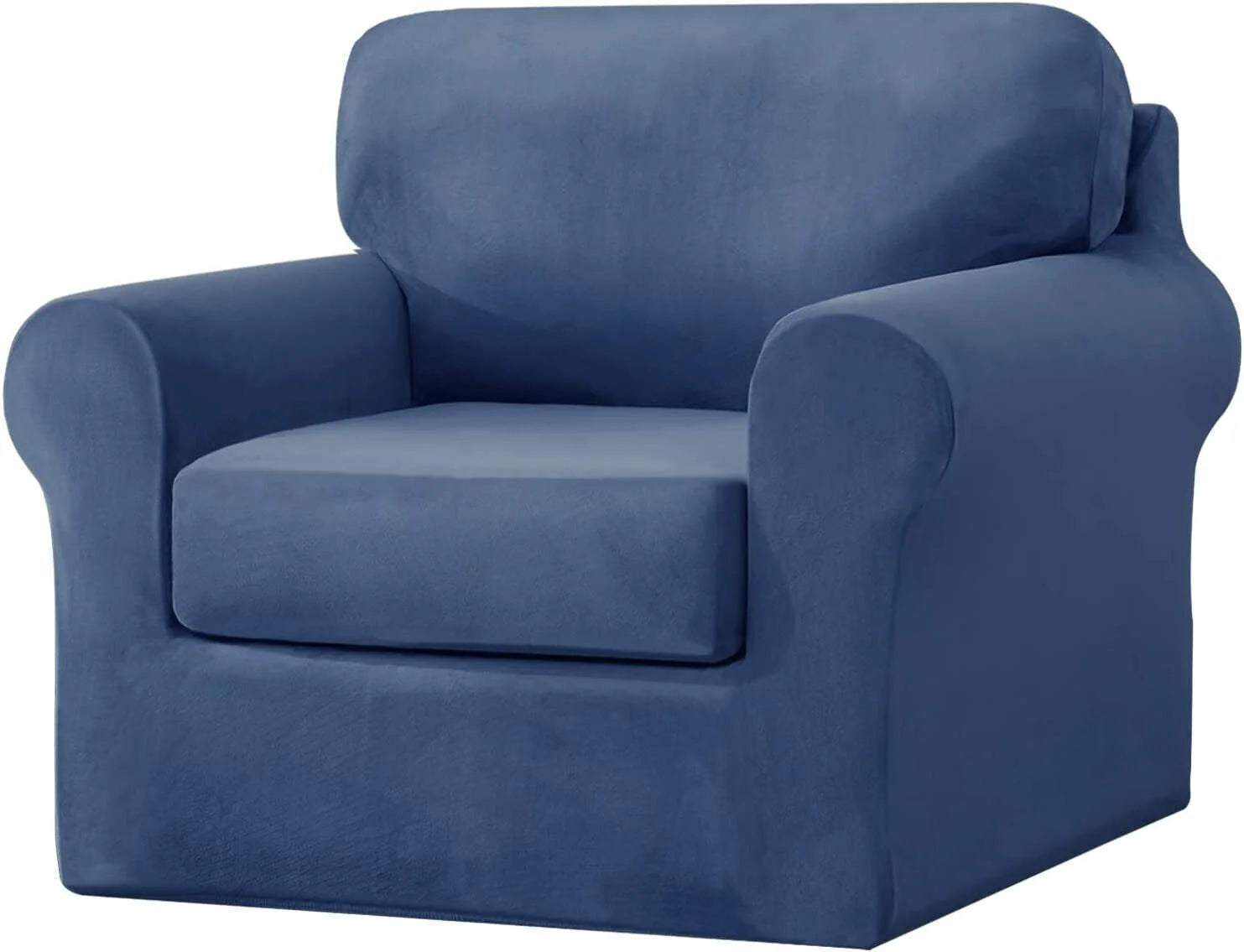 Dark Blue 3 Piece Stretch Velvet Sofa Slipcover O456298