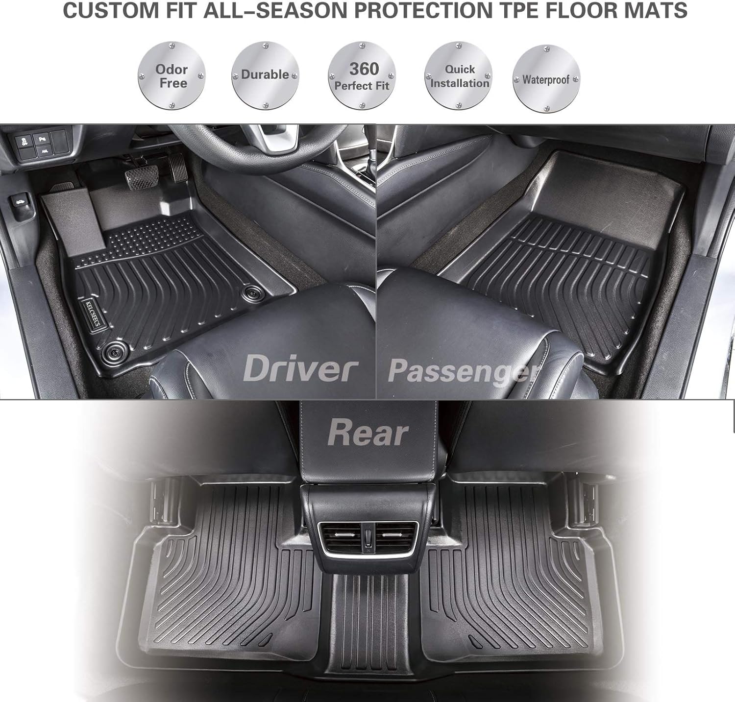 Black Waterproof Rubber Car Mats Front & Rear B121
