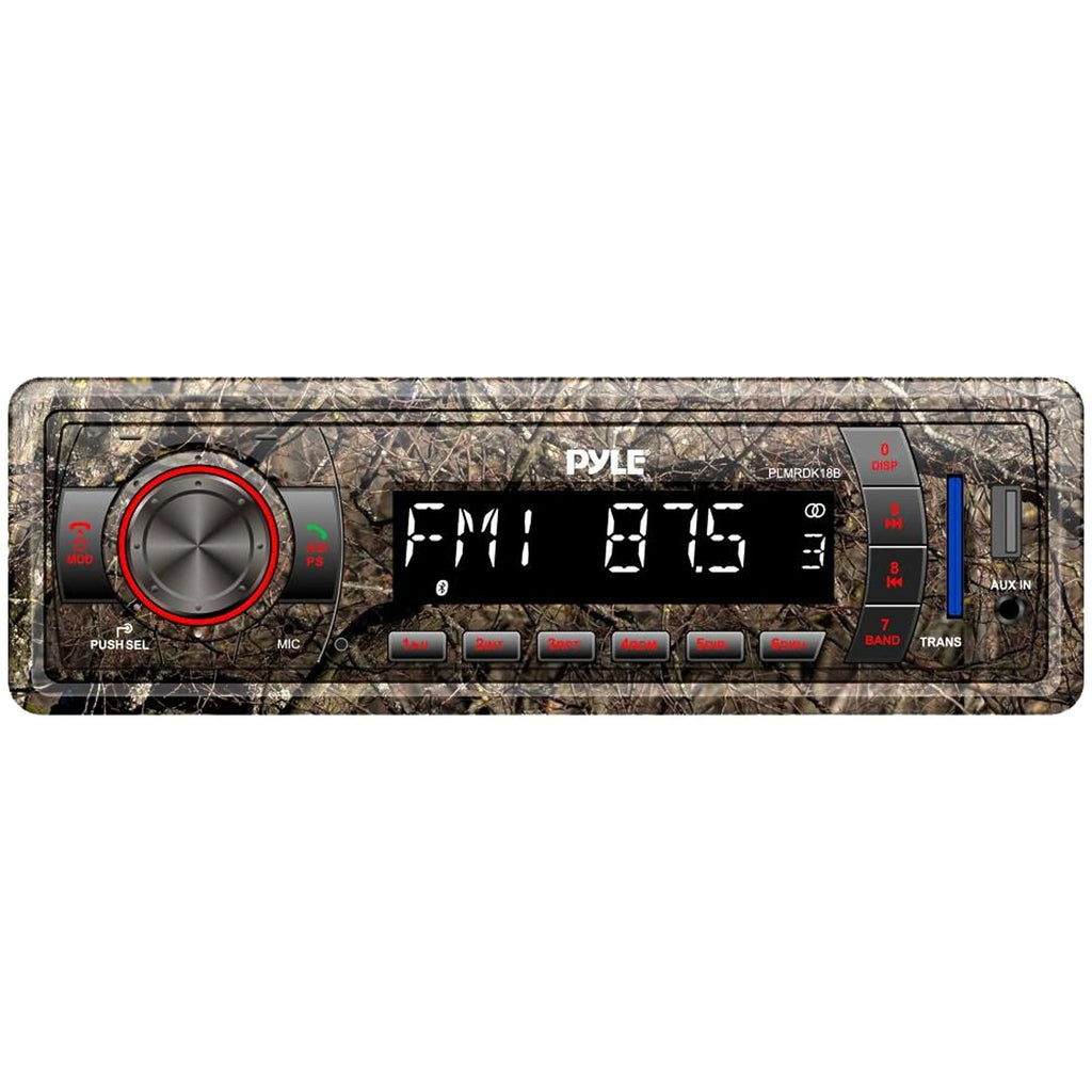 Single-DIN Bluetooth MP3 USB AUX Camo AM/FM Radio, 6.5 Inch Waterproof Camo Speakers, Stereo Shield Cover A80148