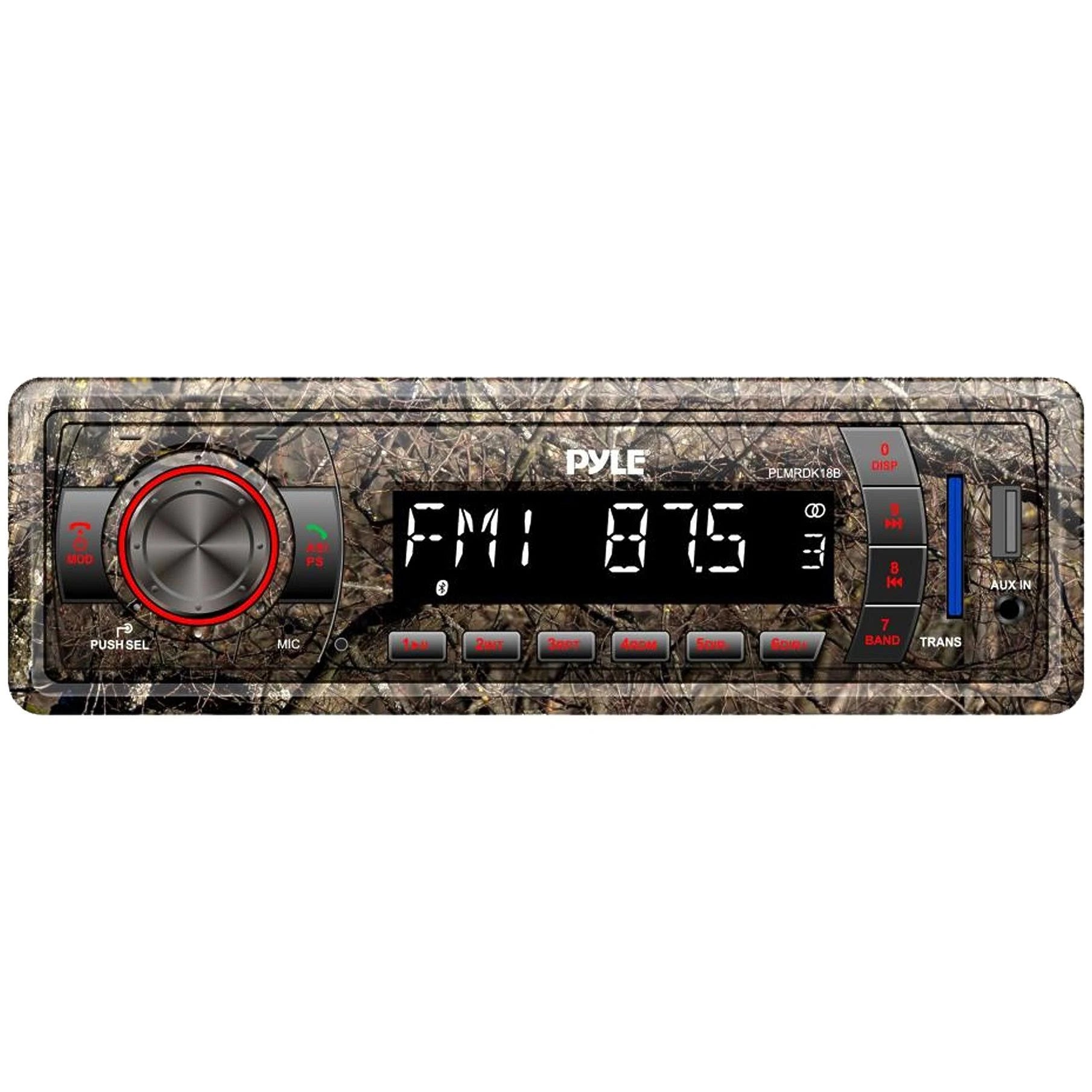 Single-DIN Bluetooth MP3 USB AUX Camo AM/FM Radio, 6.5 Inch Waterproof Camo Speakers, Stereo Shield Cover A80148
