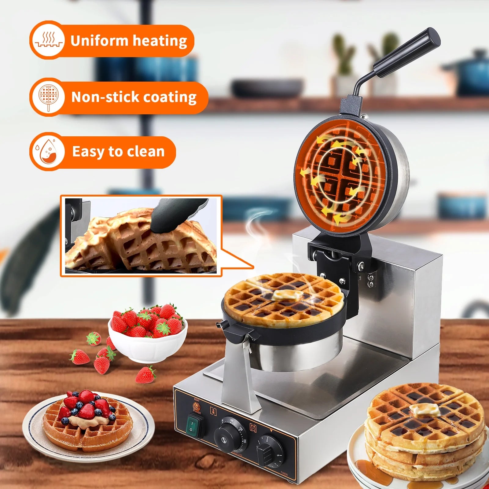 1200w Non-Stick Waffle Maker with Detachable Drip Tray D1646