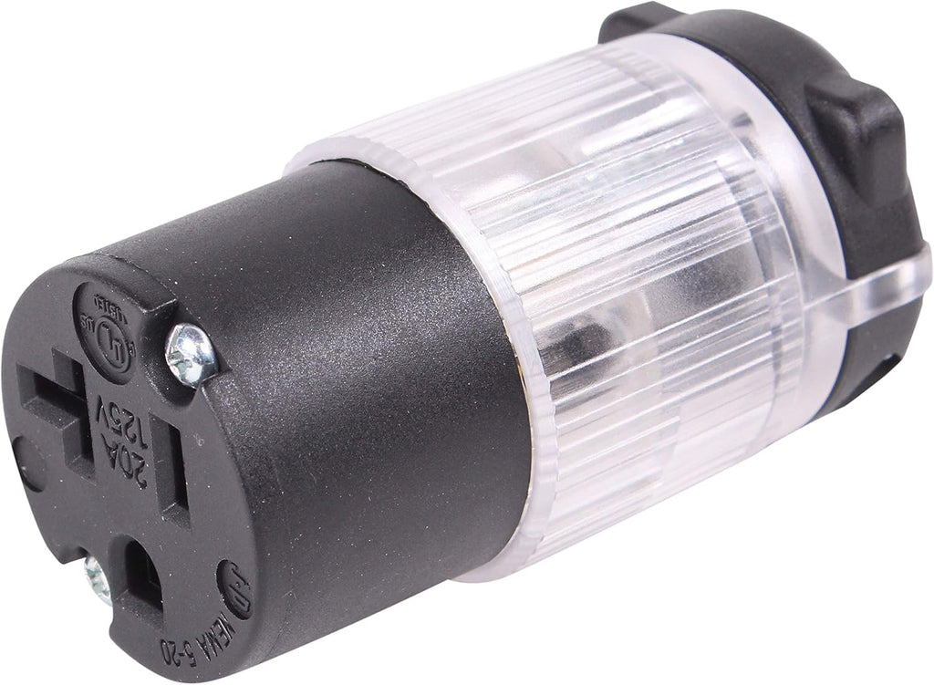 Lighted 20 Amp 120-125 Volt NEMA 5-20R Straight Blade Female Plug Connector Outlet, PVC, 10-PACK T99921