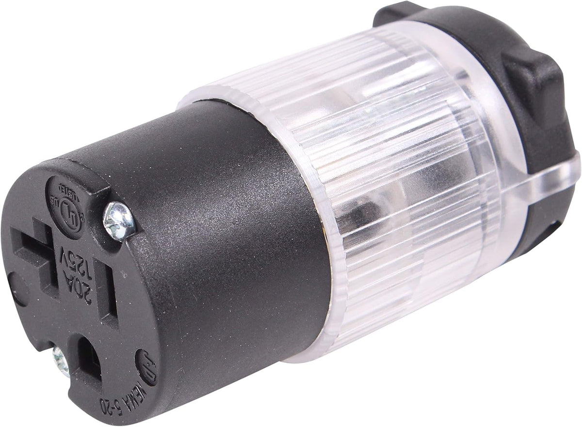 Lighted 20 Amp 120-125 Volt NEMA 5-20R Straight Blade Female Plug Connector Outlet, PVC, 10-PACK T99921