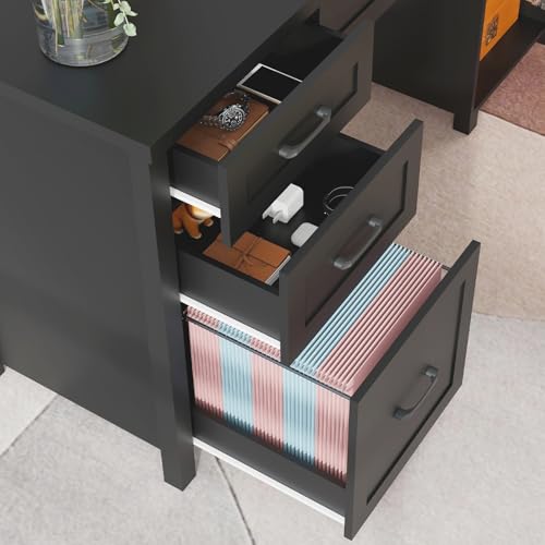 61'' Executive Desk with 5 Drawers, Rustic Wood Desk, Pure Black B209416