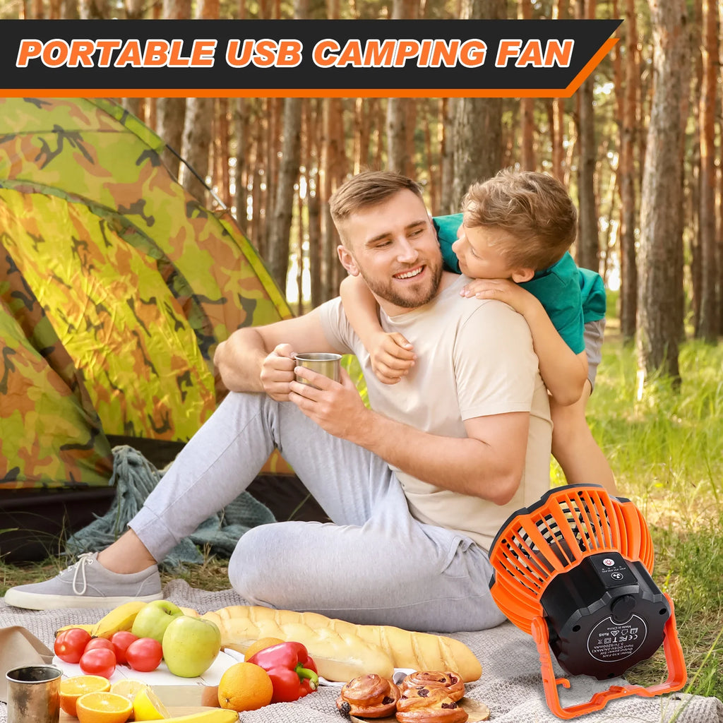 Rechargeable Camping Fan and LED Lantern with 270° Rotation and Built-In Hook C89084