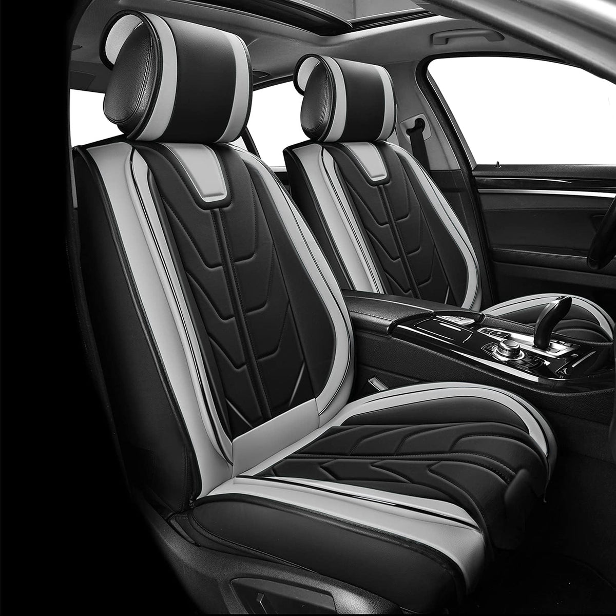 Black+Red Line Leather Car Seat Cover Pack of 2 E405528