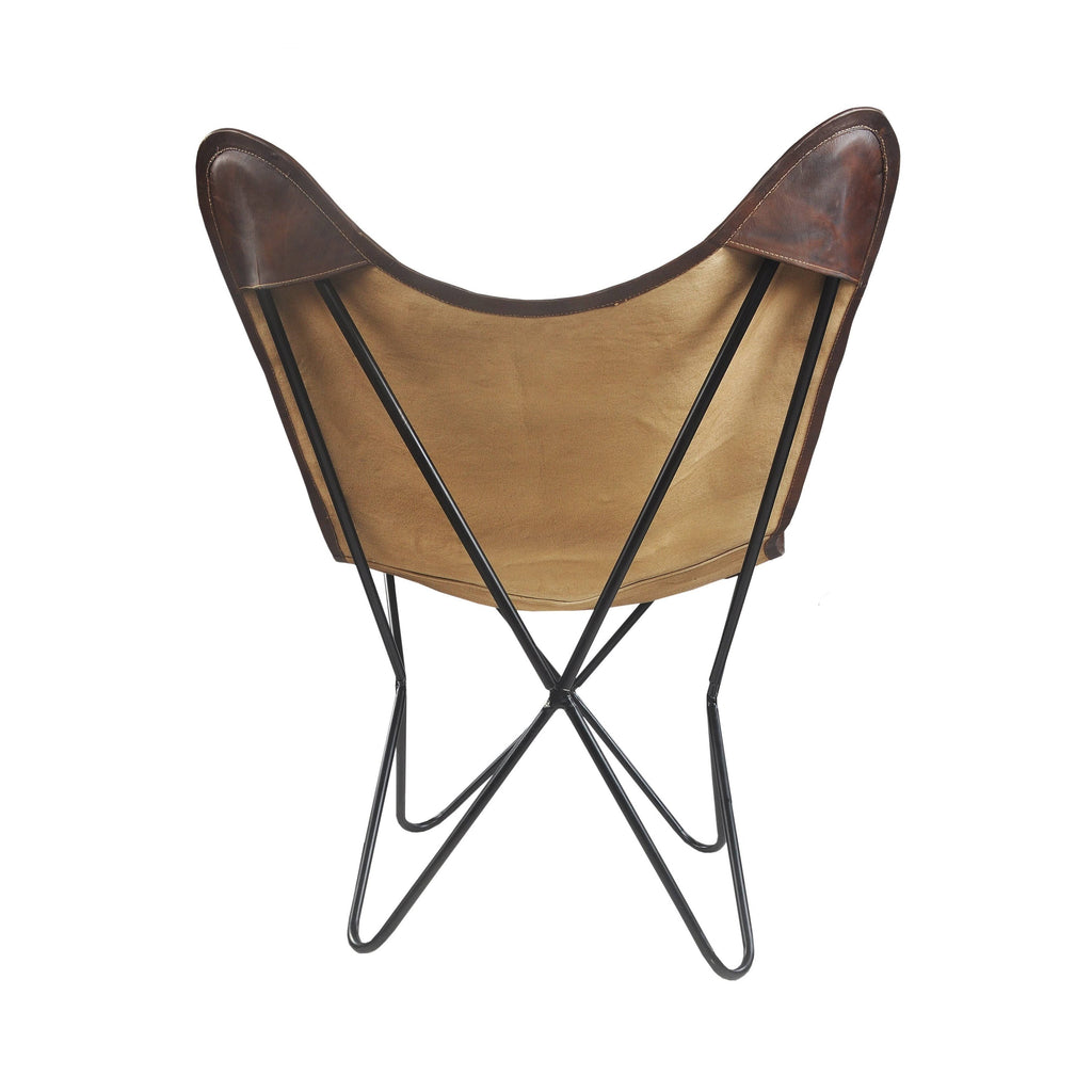 Blue/White/Brown Floral Canvas Faux Leather Butterfly Chair H565829