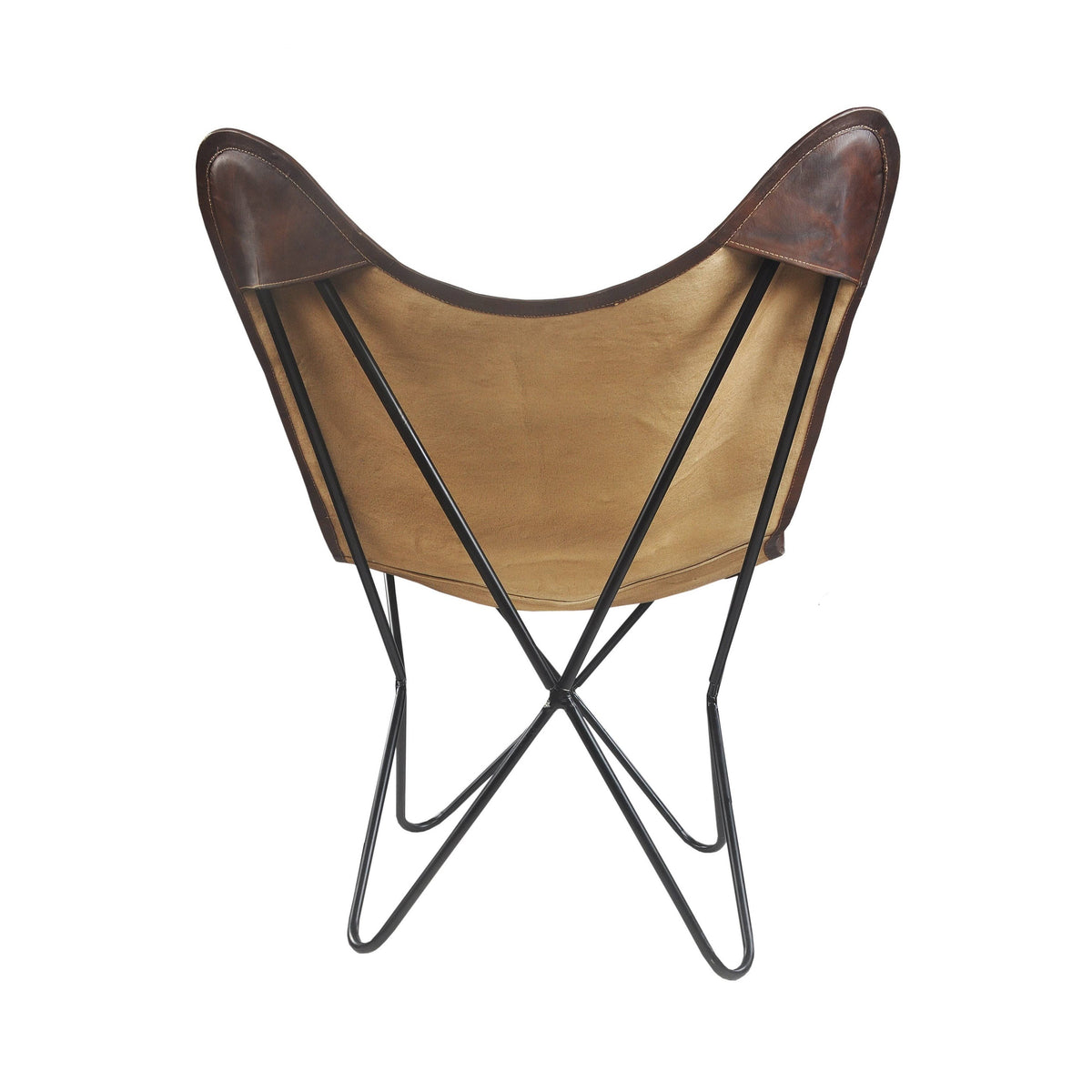 Blue/White/Brown Floral Canvas Faux Leather Butterfly Chair H565829
