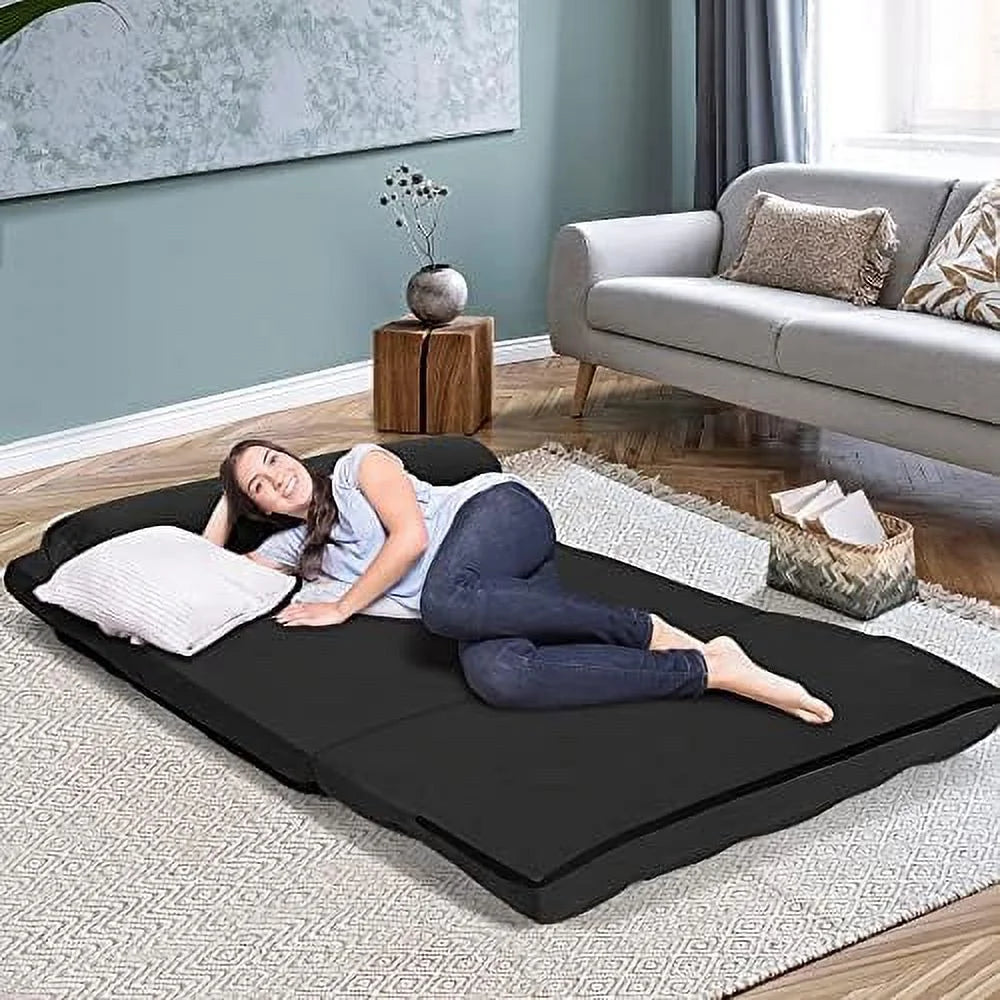 Foldable Floor Sofa with 2 Pillows & Suede Cloth Cover O38260