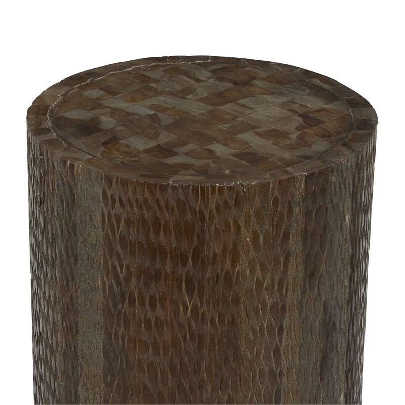 Brown Teak Wood Coastal Stool Q36946