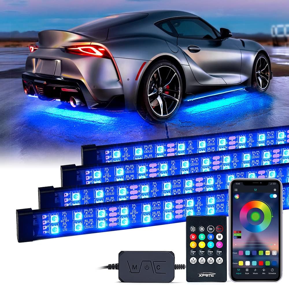4 PCS RGB LED Car Underglow Light Kit with Wireless Remote D48519