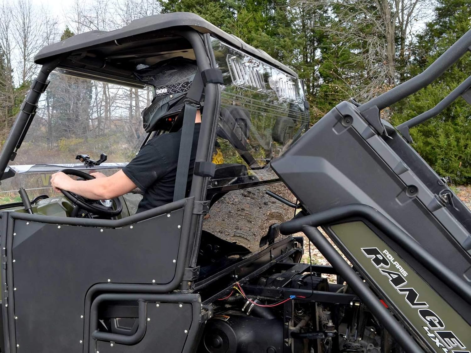 Vented Rear Windshield for Polaris Ranger Full Size 570 / Crew, 1/4” Clear Polycarbonate with Sliding Vents G56051
