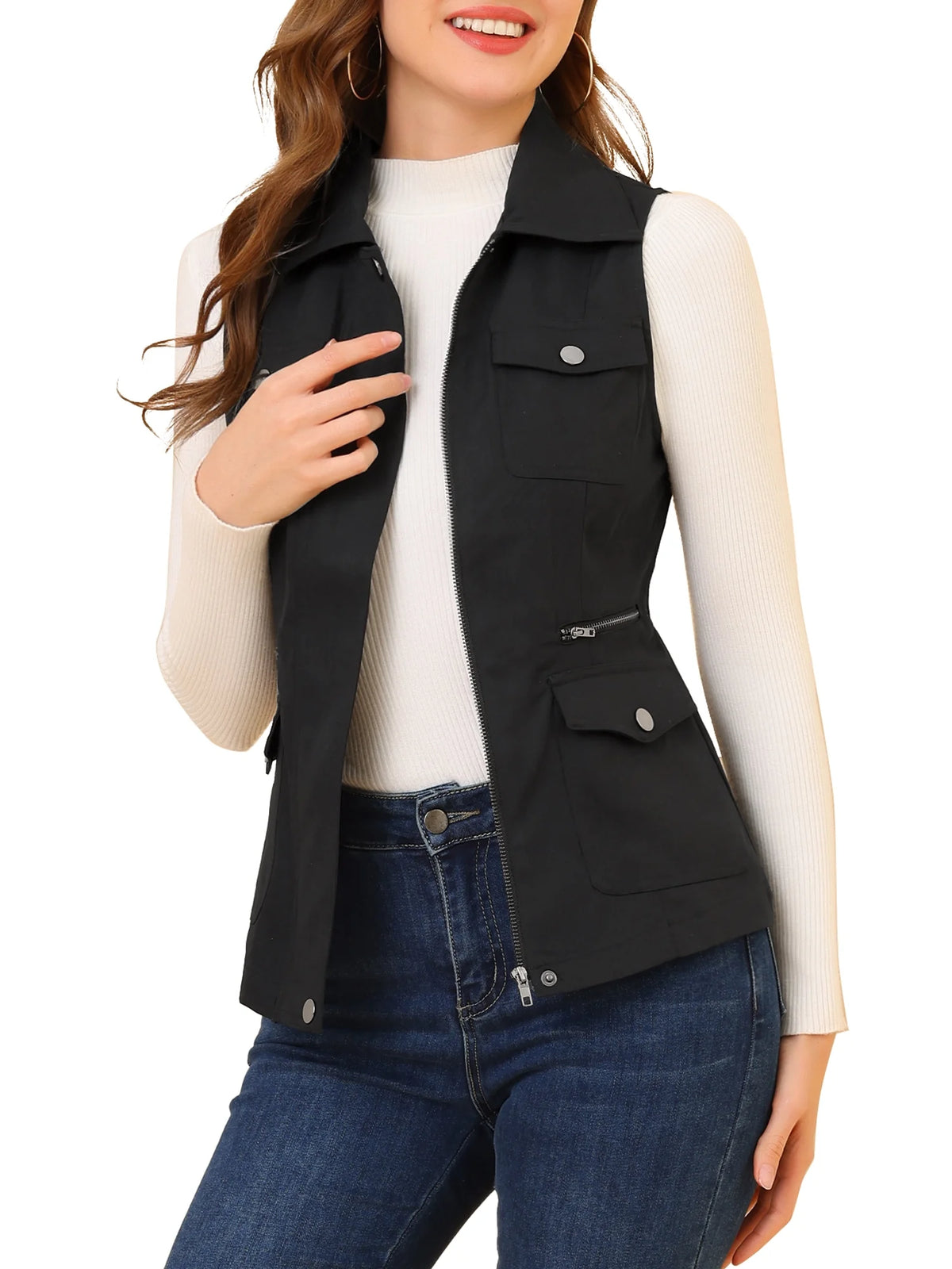 Zip Up Sleeveless Utility Vest G664057