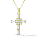CZ Crystal Pave Christian Pendant & Chain Necklace in .925 Sterling Silver w/ 14k Yellow Gold B75722
