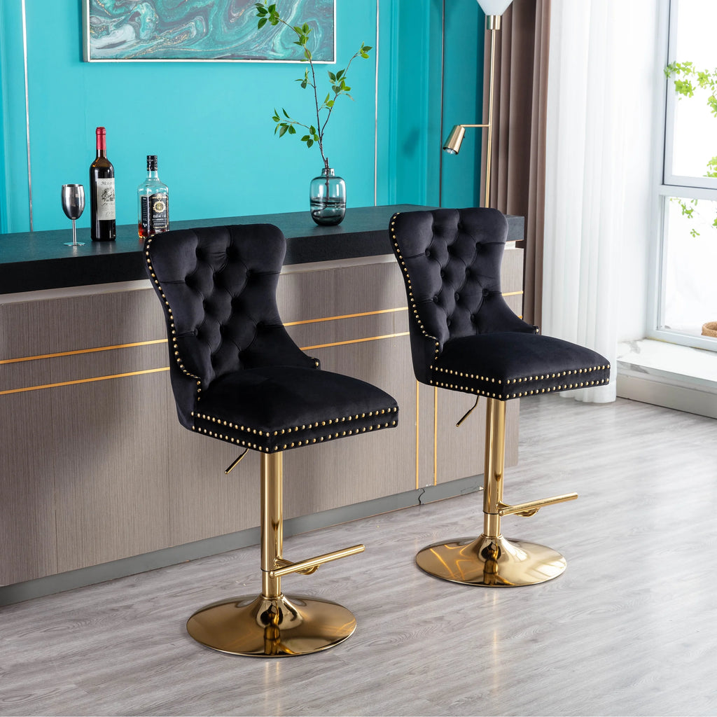 Black Velvet Swivel Bar Stools Set Of 2 Adjustable Counter Height H7235