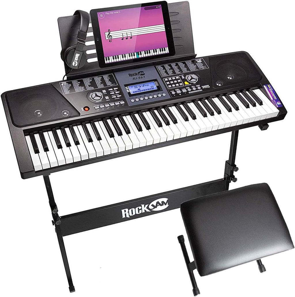 61 Key Keyboard Piano With LCD Display Kit, Keyboard Stand, Piano Bench, Headphones, Keynote Stickers J288655