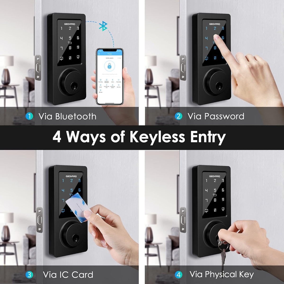 Keyless Entry Smart Deadbolt Lock with Bluetooth App, Electronic Keypad, IC Card, USB, Pack of 2 Z48953