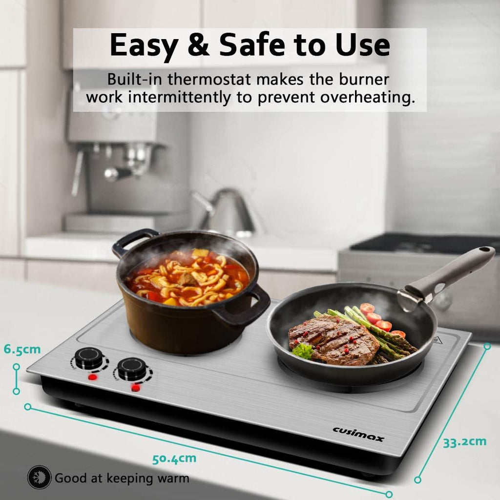 Double Hot Plate Cooktop, 1800W Portable Electric Burner, Cast Iron, Stainless Steel Z24850