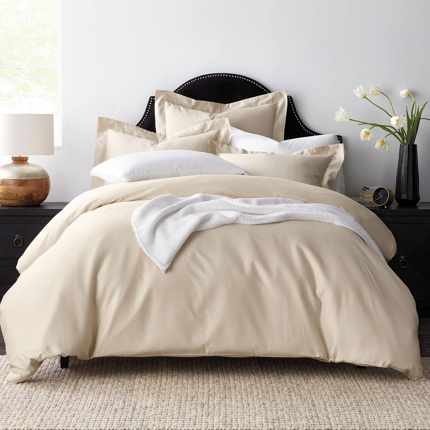 Pearl Gray Solid Egyptian Cotton Sateen Oversized Queen Duvet Cover A594