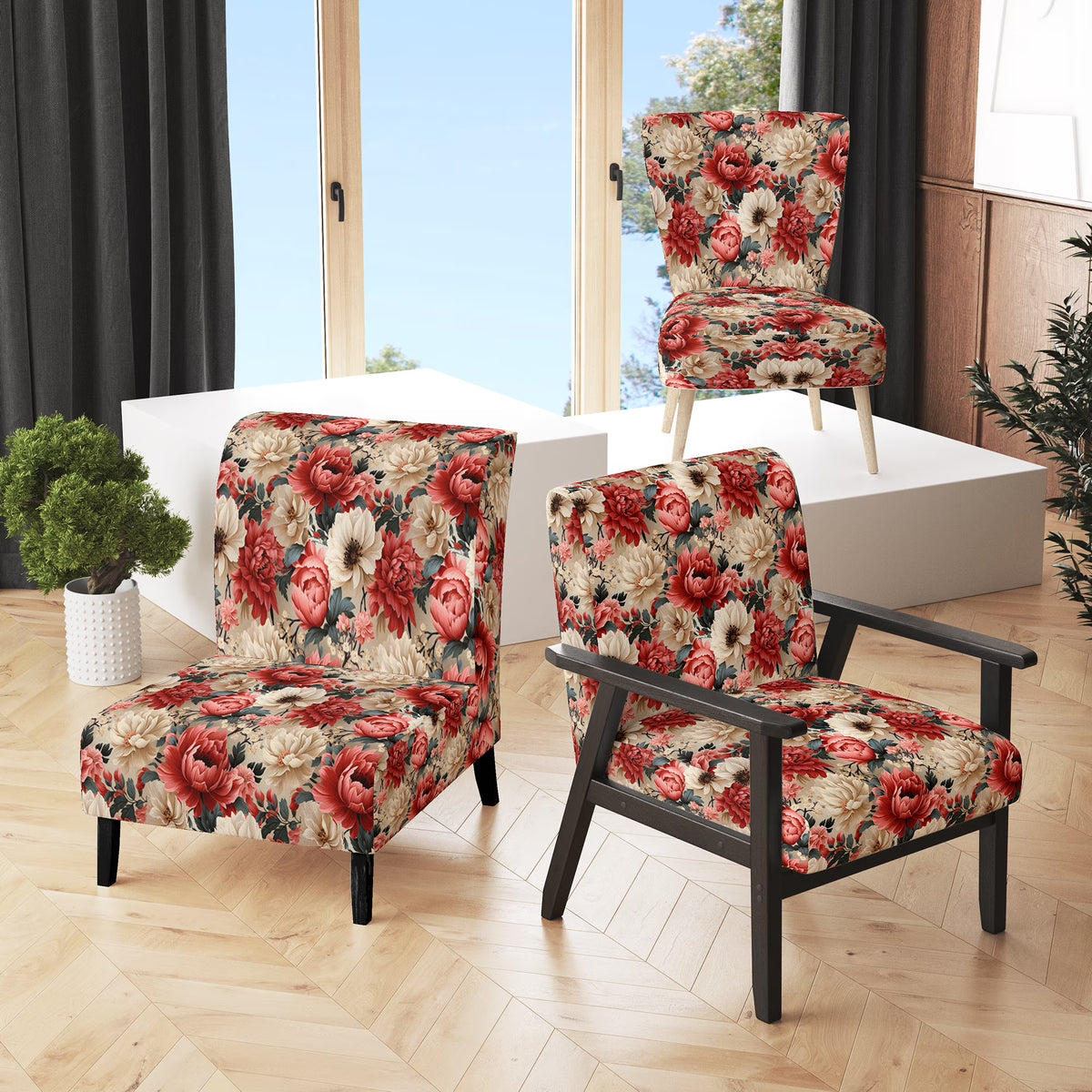 Upholstered Floral Accent Chair and Cottage Arm Chair Z84816