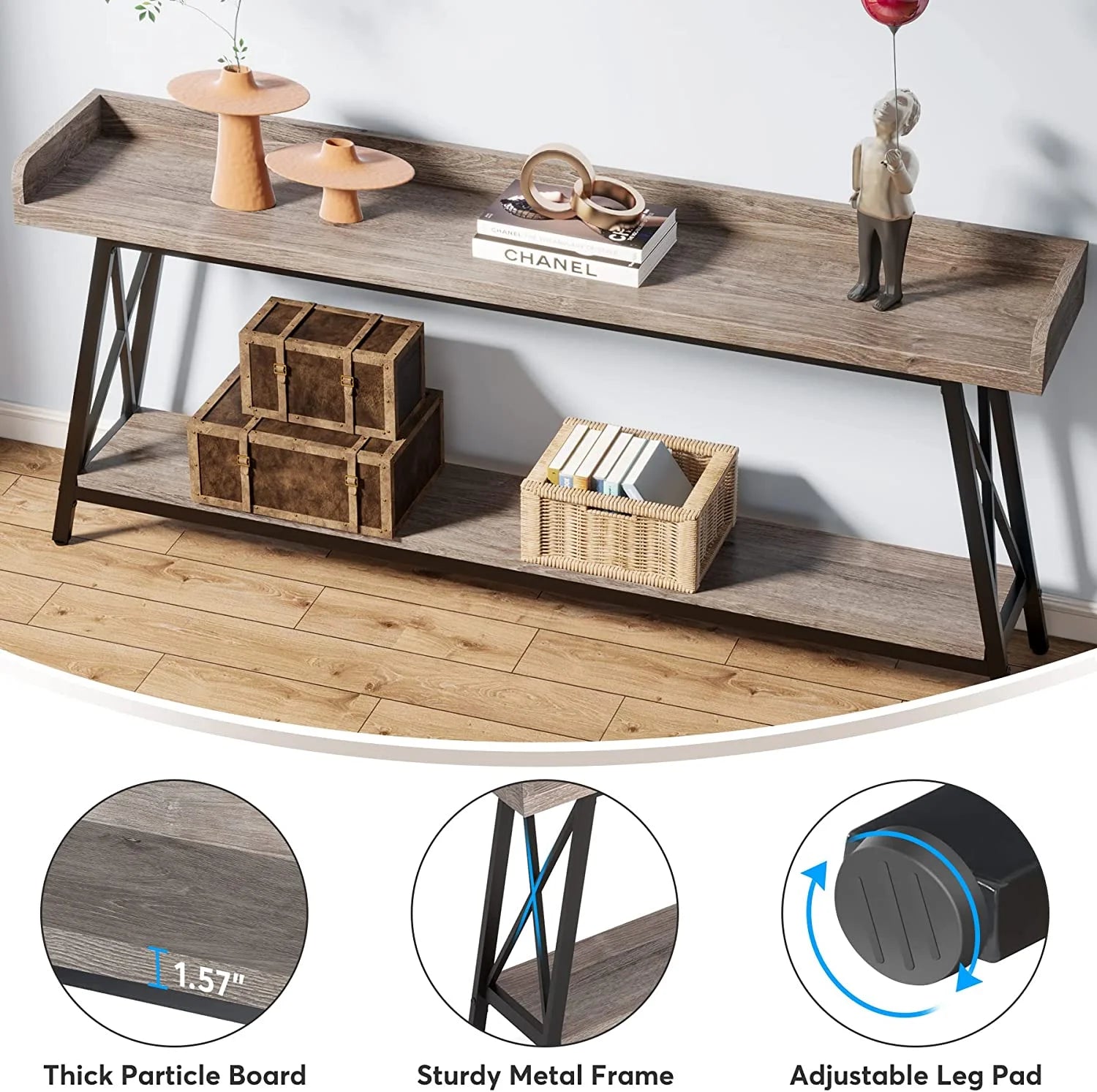 70.9 Inch Industrial Console Table Grey X416