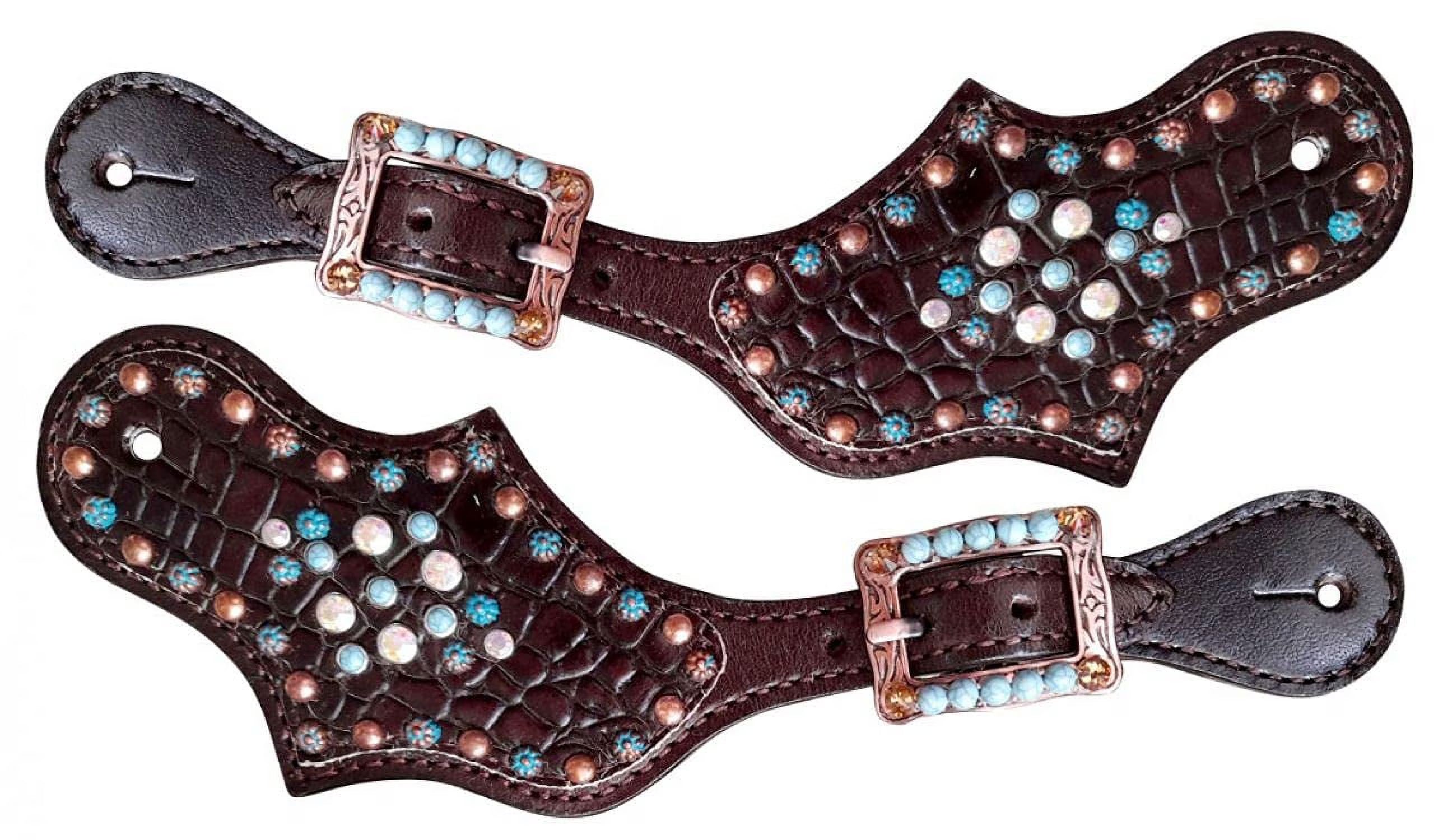 Ladies Alligator Overlay Leather Spur Straps J9810