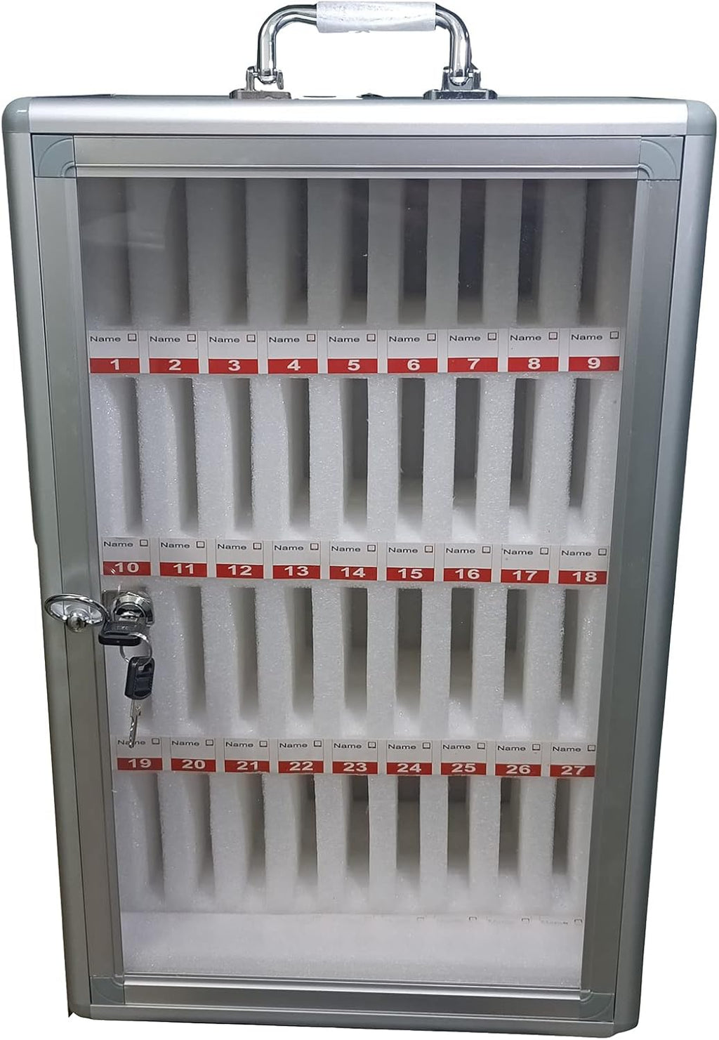 36 Slots Aluminum Alloy Clear Cell Phones Storage Cabinet with Handle, Wall-Mounted with a Locked, 12.4x7.9x19.3 inch Pack of 2 R28261