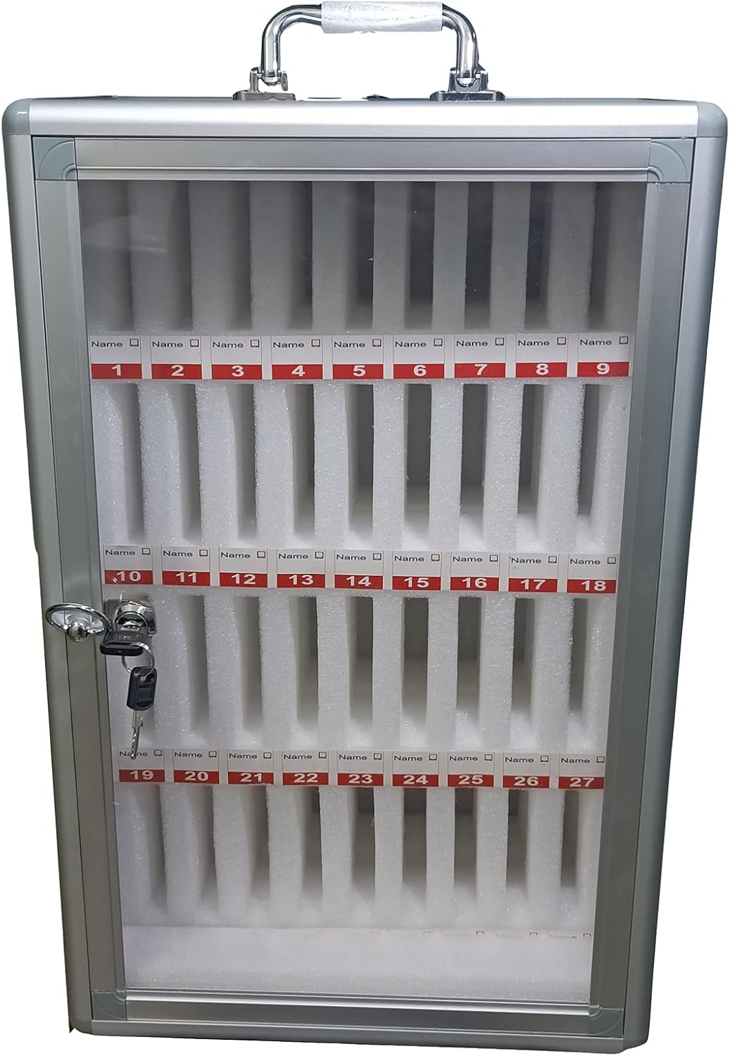 36 Slots Aluminum Alloy Clear Cell Phones Storage Cabinet with Handle, Wall-Mounted with a Locked, 12.4x7.9x19.3 inch Pack of 2 R28261