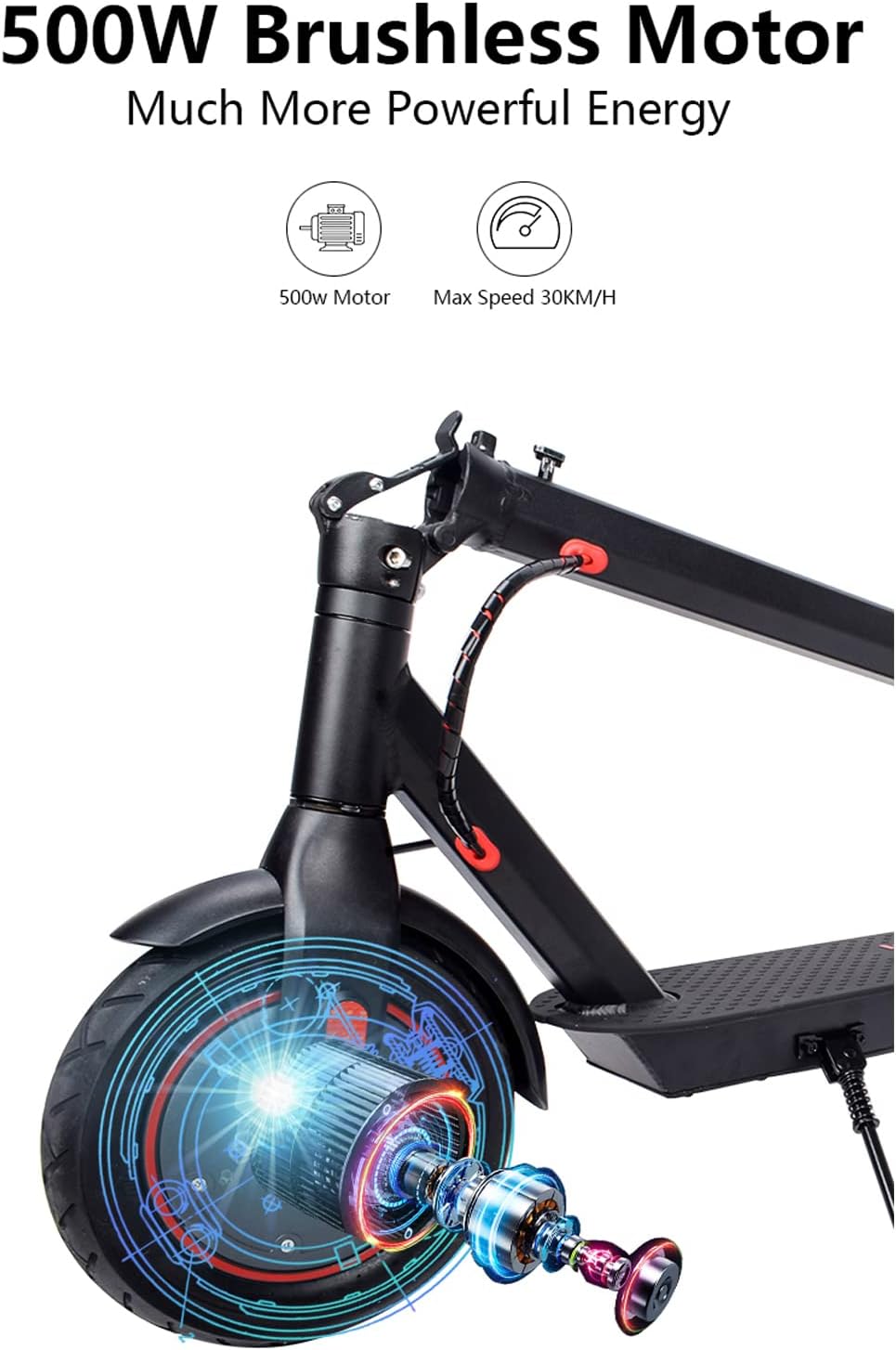 Electric Scooter with 500W Motor, 34-40 Miles Range, 15.5MPH, 10" Air Filled Tire C787114
