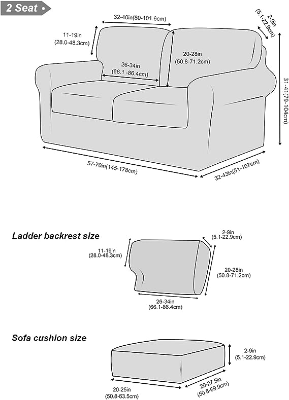 White 2 Seat Stretch Sofa Slipcover with Backrest and Cushion Covers P531709