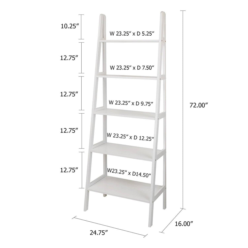 White 5-Shelf Ladder Bookcase Z4747