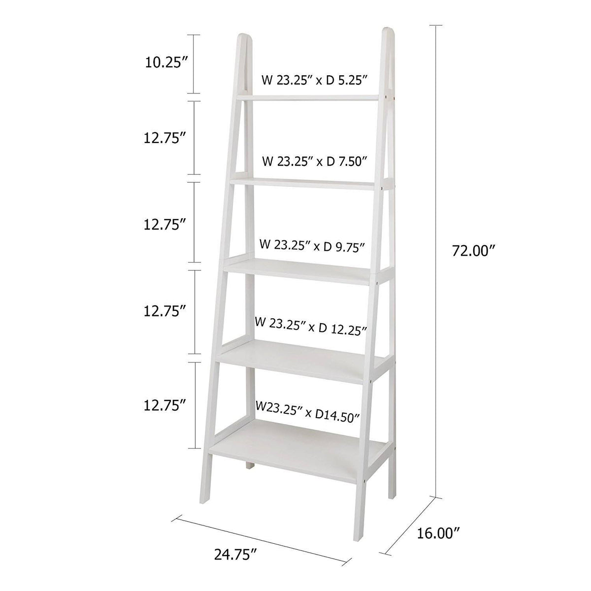 White 5-Shelf Ladder Bookcase Z4747