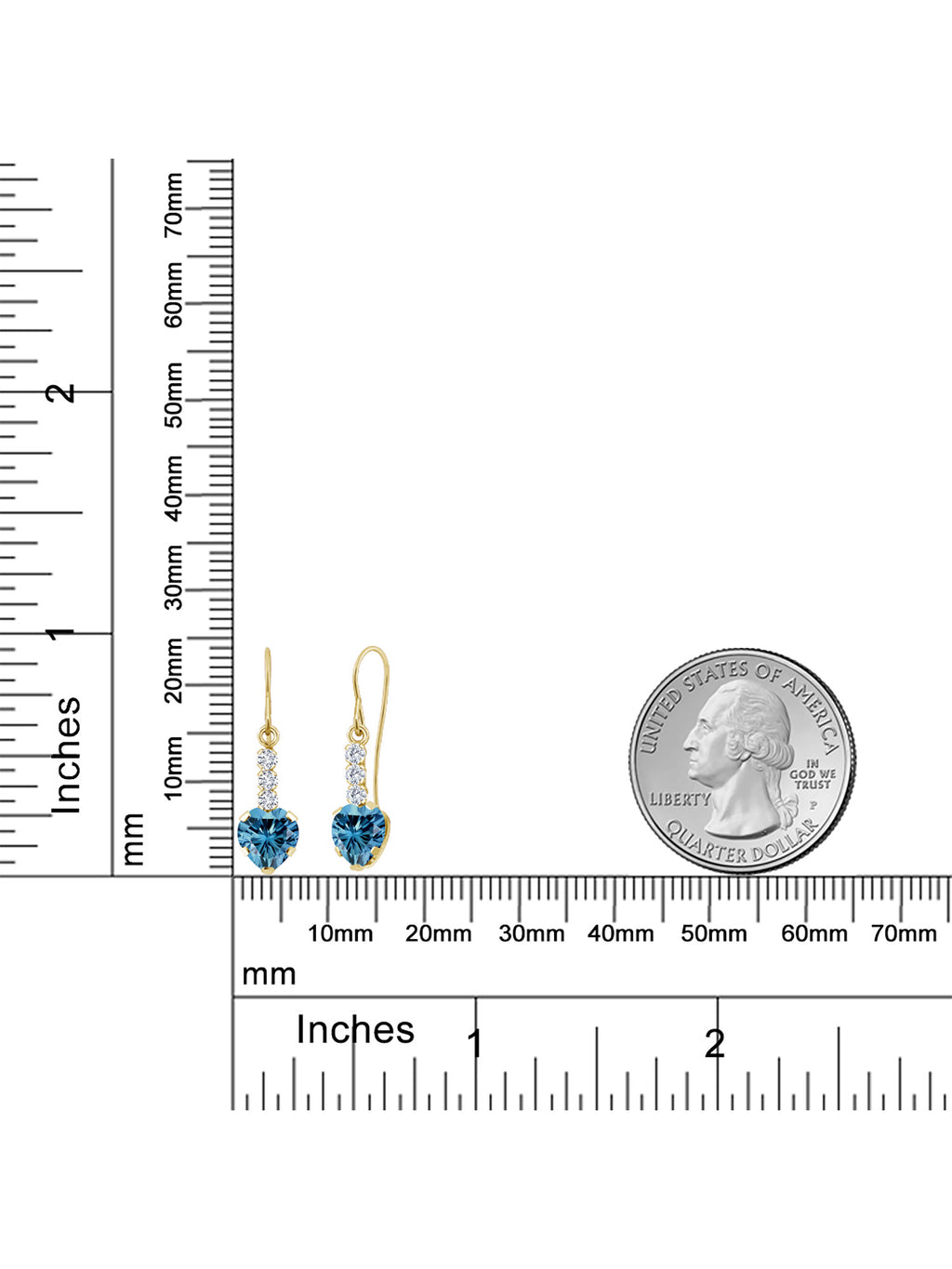 14K Yellow Gold Persian Blue Moissanite and White Lab Grown Diamond French Wire Dangle Hook Earrings U644621
