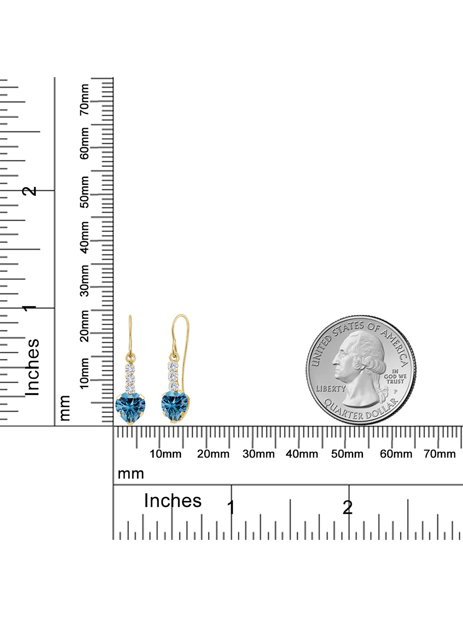 14K Yellow Gold Persian Blue Moissanite and White Lab Grown Diamond French Wire Dangle Hook Earrings U644621