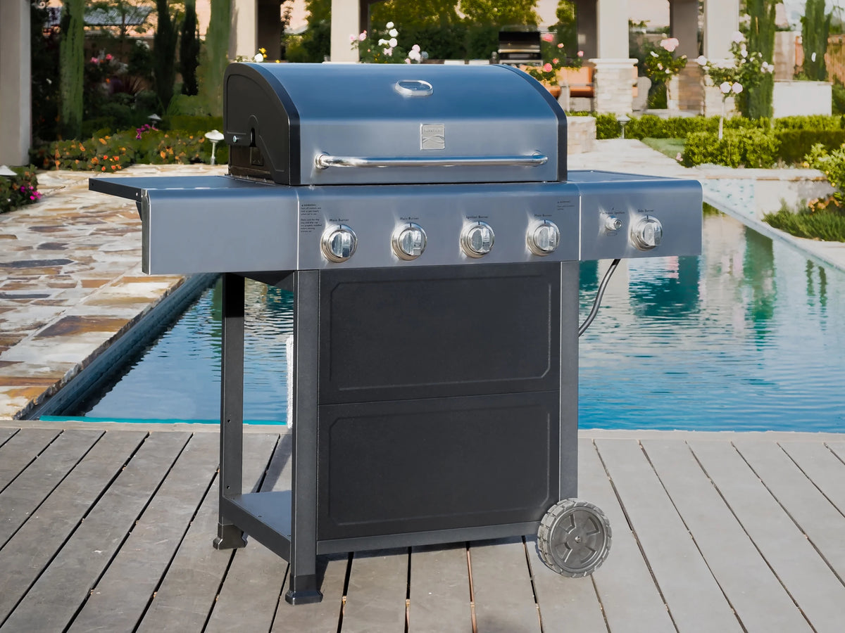 Stainless Steel/Black 4-Burner Propane Gas Grill with Side Burner V447326