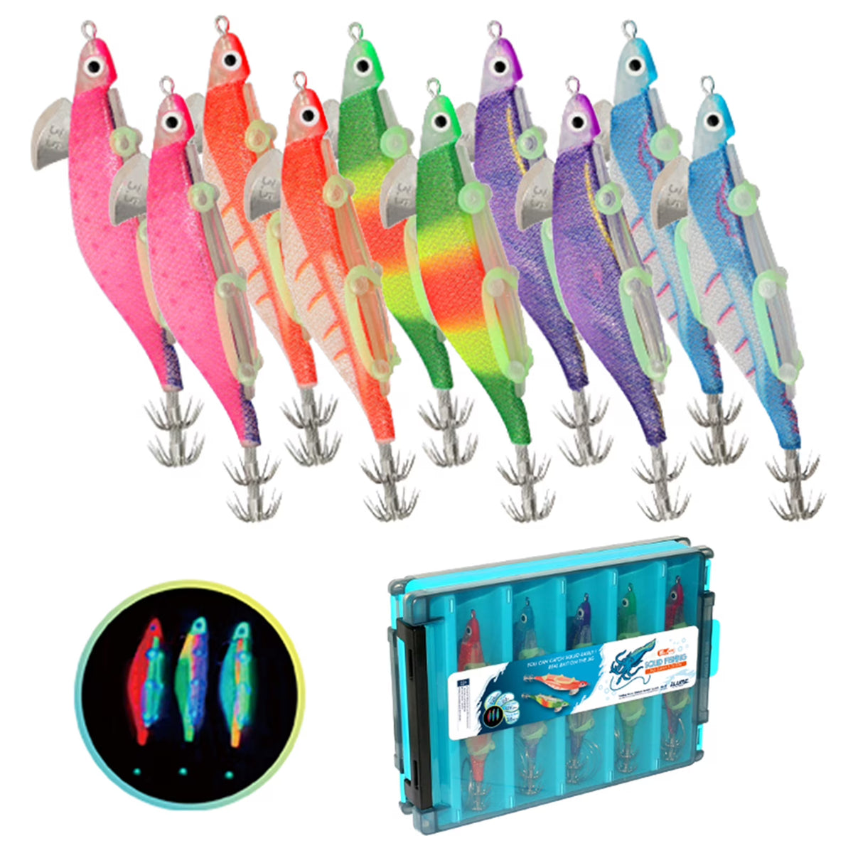 10pcs Fishing Luminous Shrimp Lure with Squid Hooks Y75269