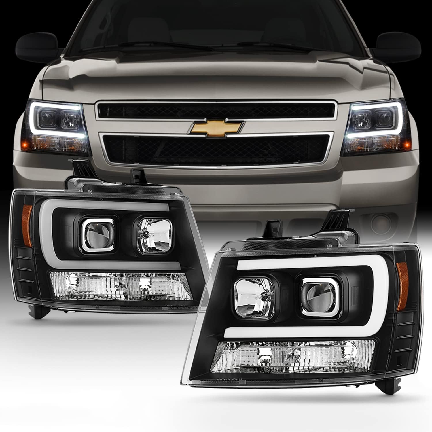 Smoked Lens LED DRL Projector Head Lights Pair R645046
