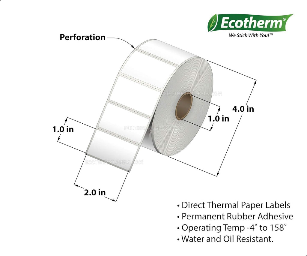 2x1 Thermal Labels Paper Stickers 1310 Per Roll 12 Rolls Direct Thermal U1265