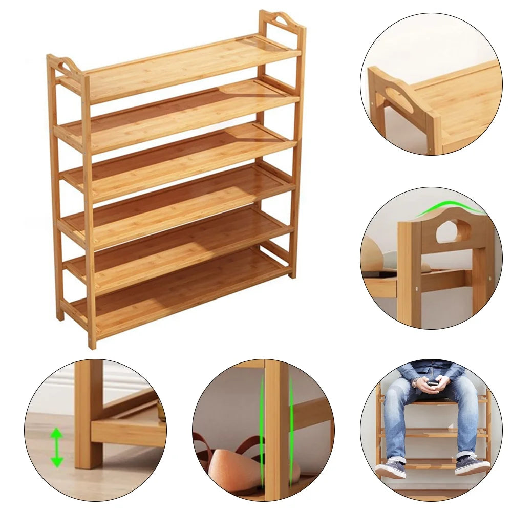 6 Tier Natural Bamboo Wooden Shoe Rack Storage Shelf B801