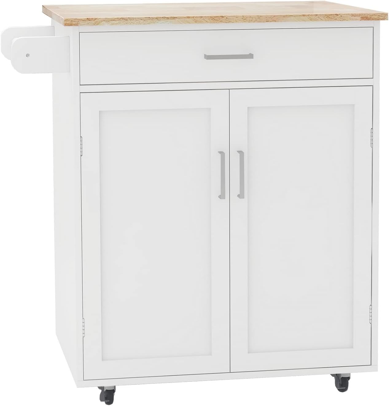 White Rolling Wood Dining Cart with 2 Drawers, 3 Baskets and 2 Shelves Q2828