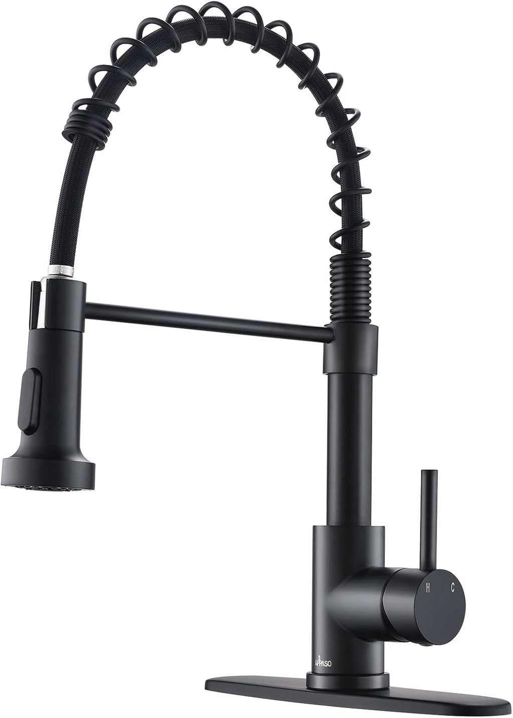 Black Kitchen Faucet, Commercial Single Handle One Hole Sus304 Stainless Steel Pull Down Faucet Matte Black J45903