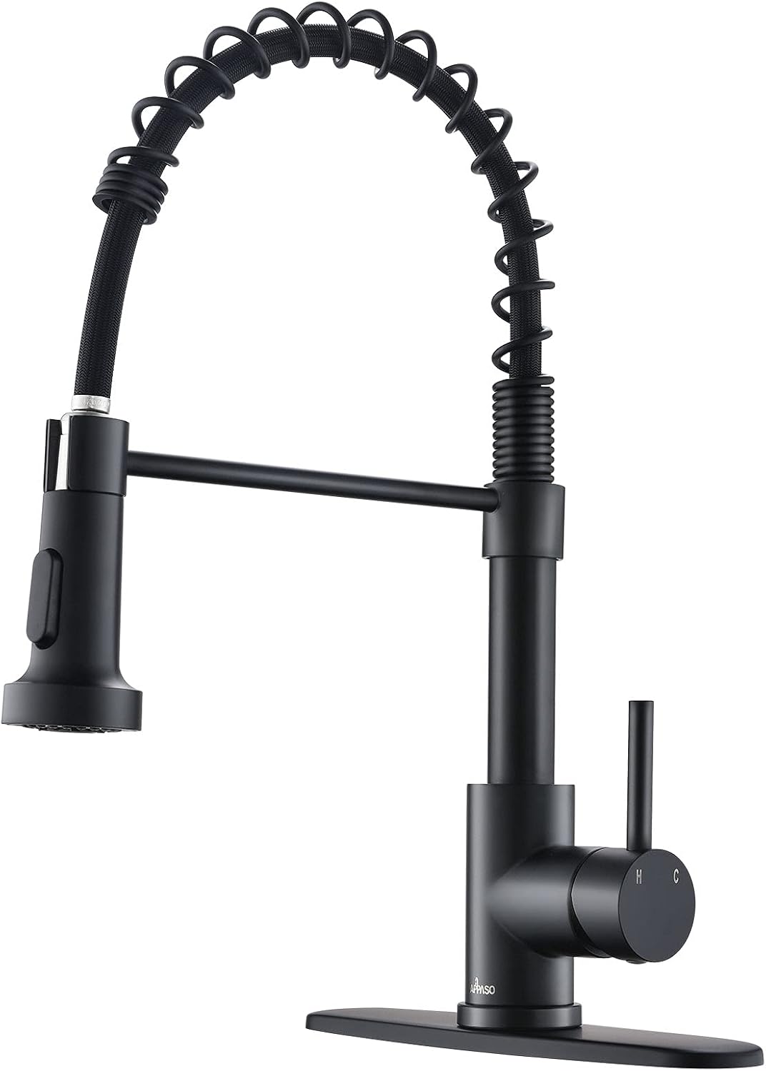 Black Kitchen Faucet, Commercial Single Handle One Hole Sus304 Stainless Steel Pull Down Faucet Matte Black J45903