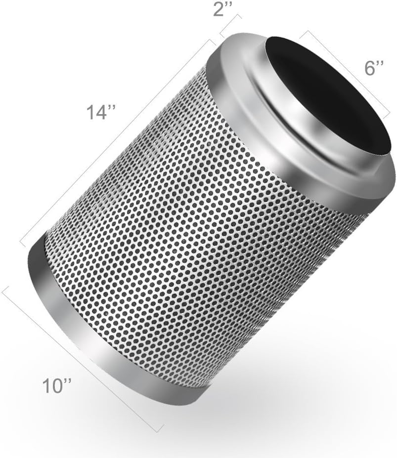 6 Inch 442 CFM Inline Fan Carbon Filter 16 Feet Ducting Combo with Humidity Monitor, Grey D21550