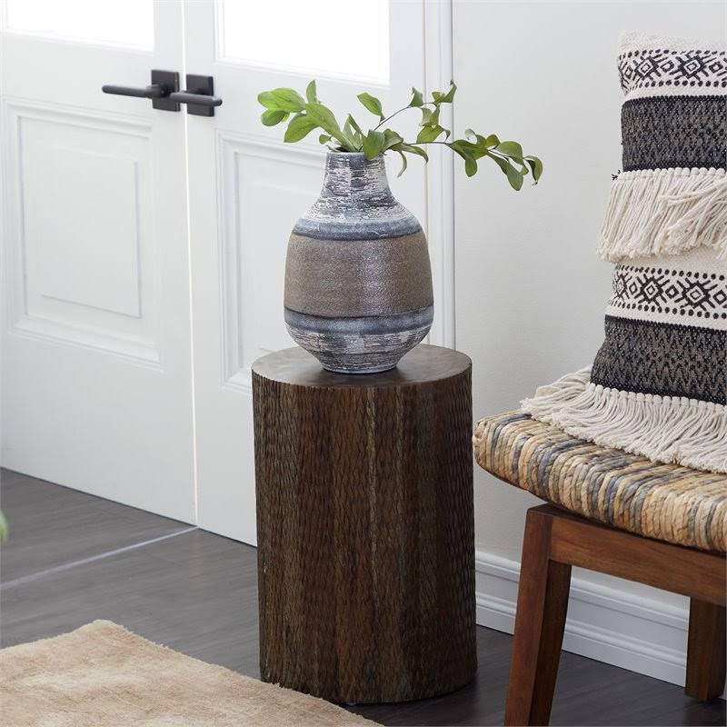 Brown Teak Wood Coastal Stool Q36946