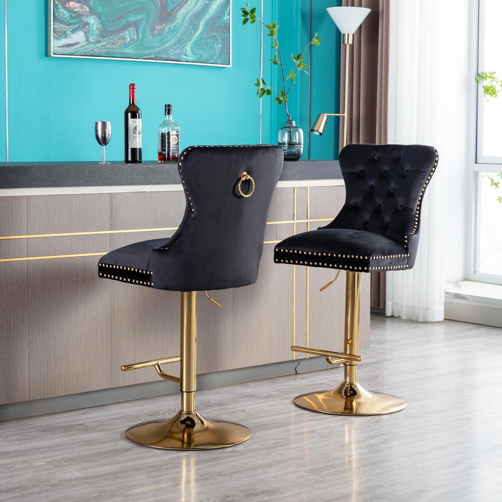 Black Velvet Swivel Bar Stools Set Of 2 Adjustable Counter Height H7235