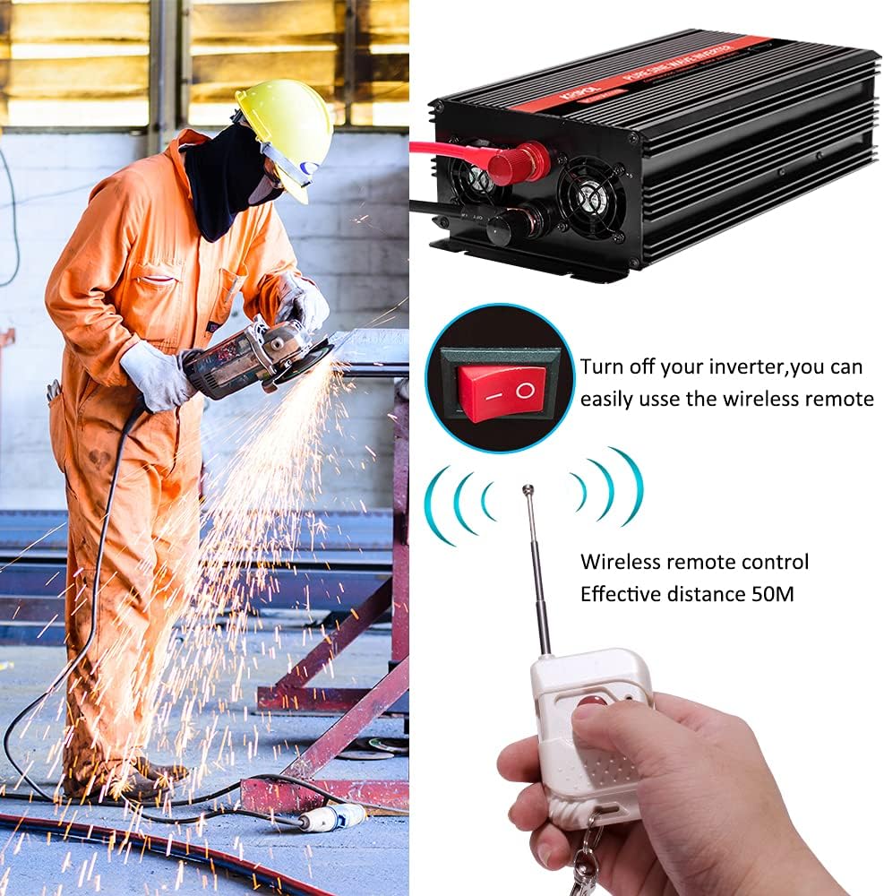 1500 Watt Pure Sine Wave Power Inverter 12V DC to 110V AC 60HZ with 4 AC Outlets and 1 USB Output X38638