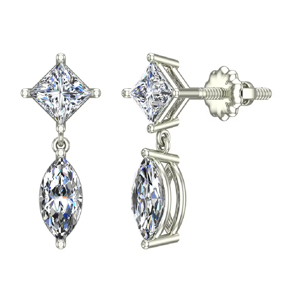 Princess & Marquise Diamond Dangle Earrings 14K White Gold Z76778
