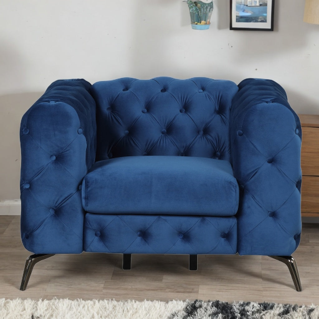 Blue Velvet Button Tufted Accent Sofa Chair Z480251